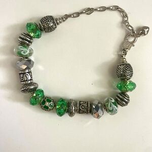 Green Charm Bracelet Adjustable‎ in legnth Green and Silver in color
